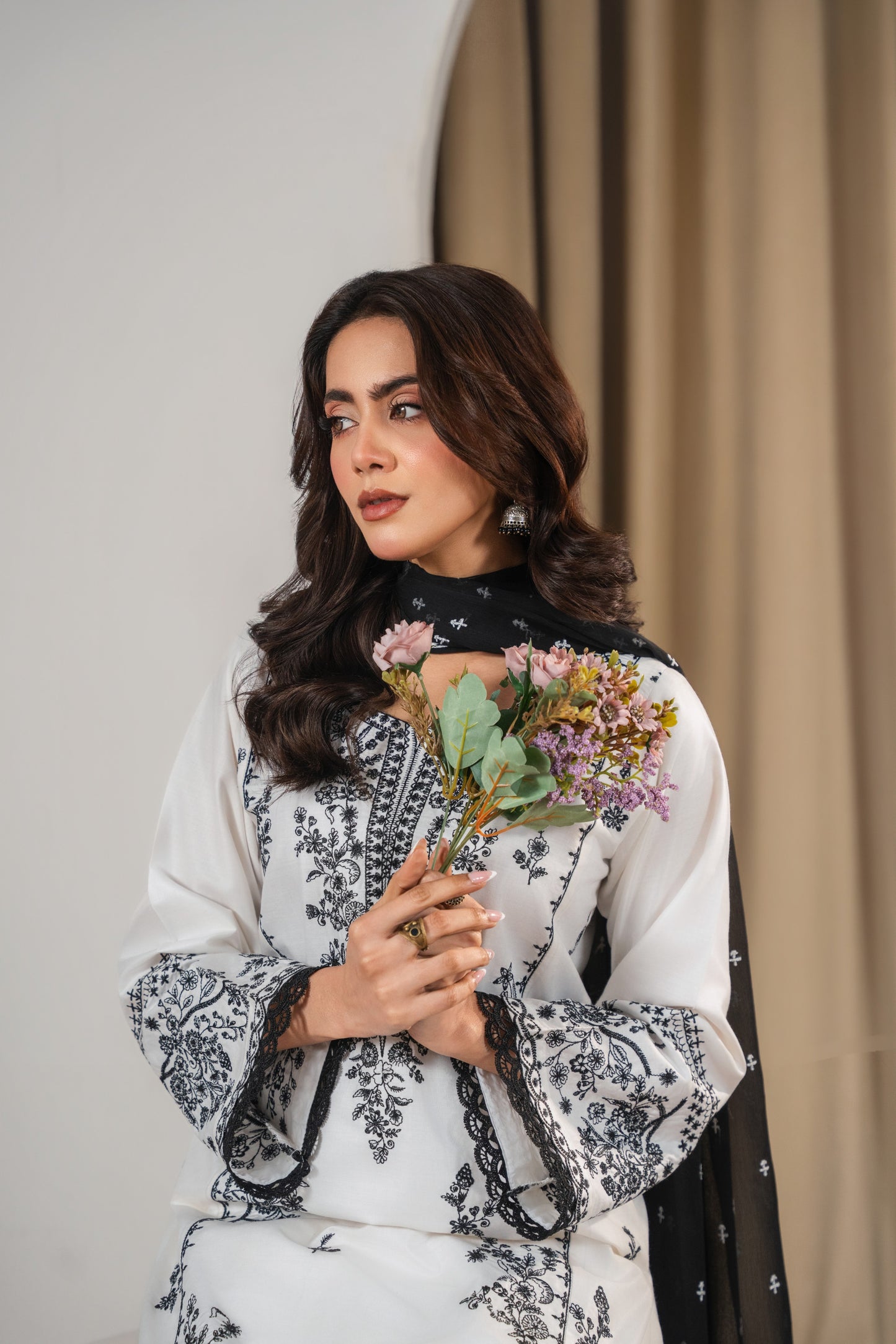 Stone Linen Embroidered 3-PC