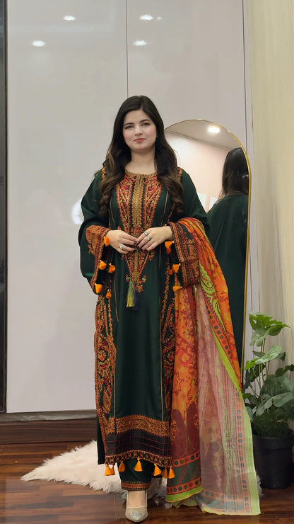 Linen Embroidered 3-PC